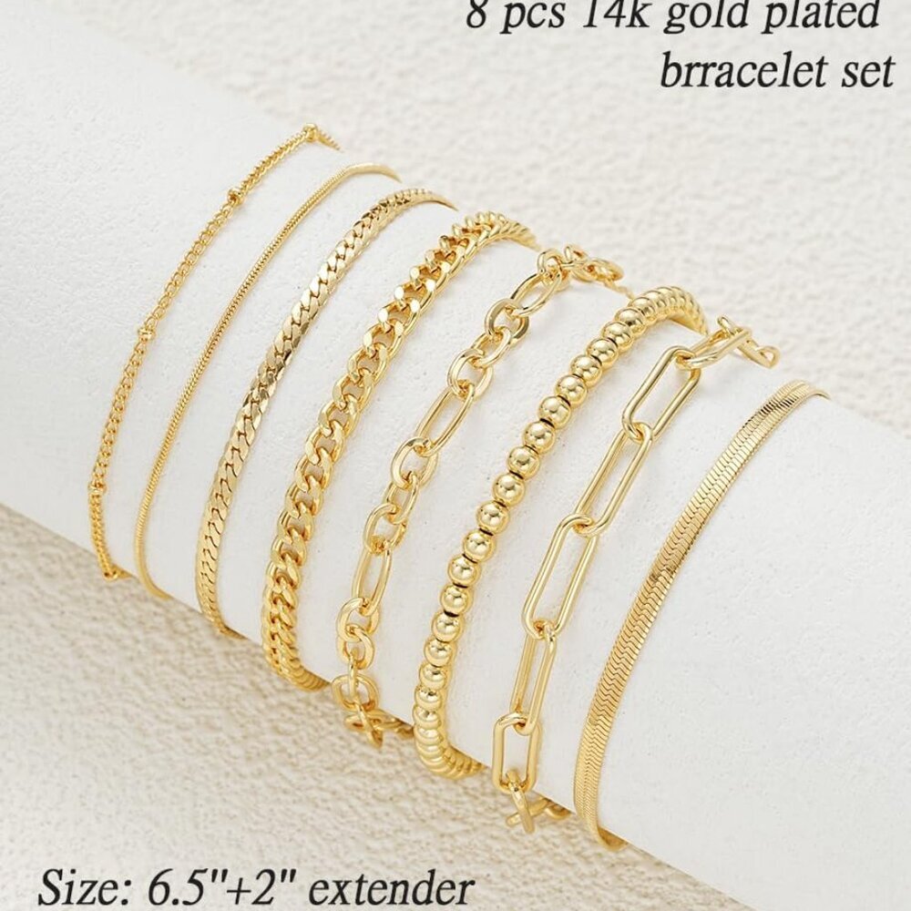 Gold Bracelets Set for Women Trendy, 14K Real Gold Plated Jewelry for Women Dain - Picture 8 of 9